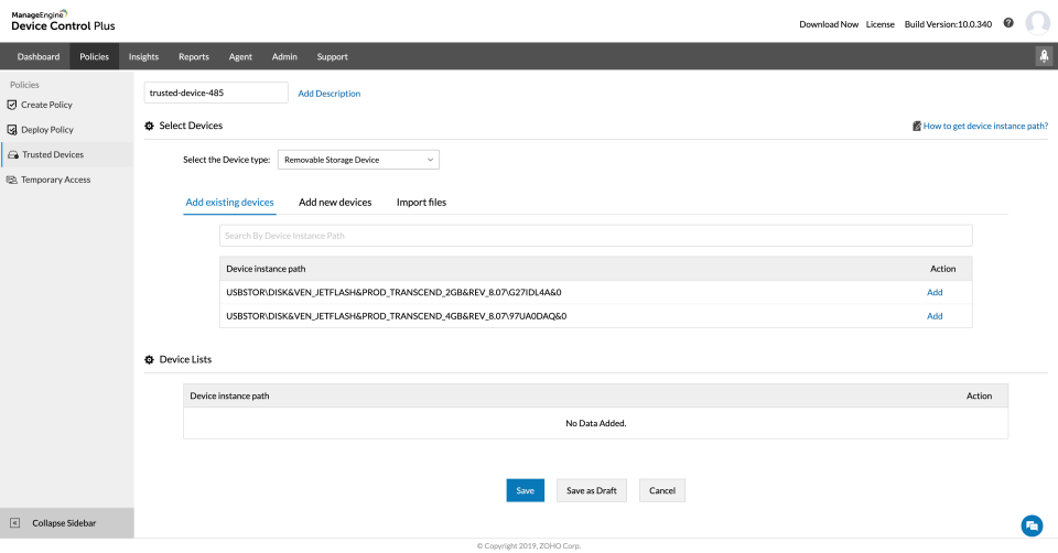 screenshot of ManageEngine Device Control Plus